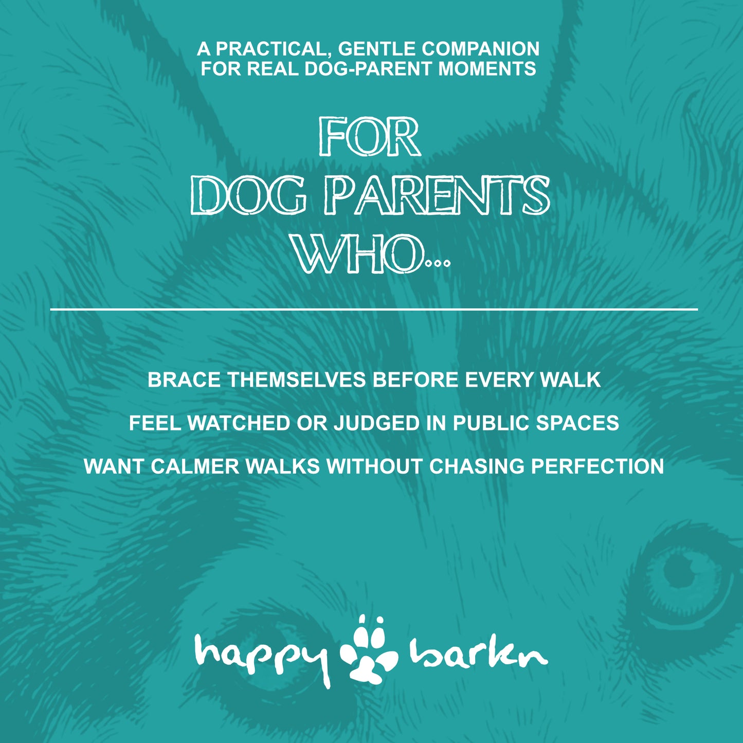 Teal background with white text and 'happy barden' logo