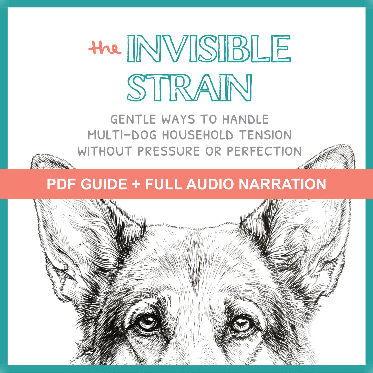 Book cover of 'The Invisible Strain' with a dog illustration and text about managing multi-dog household tension.
