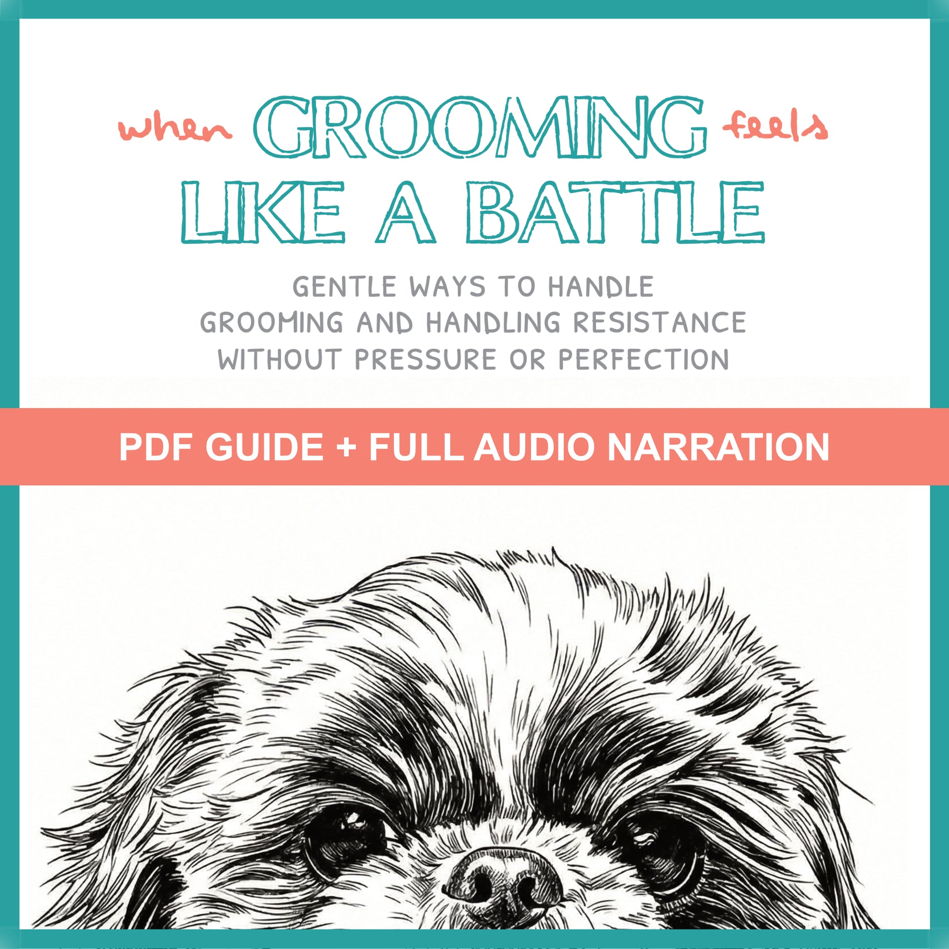 Book cover with a dog illustration and text about grooming techniques
